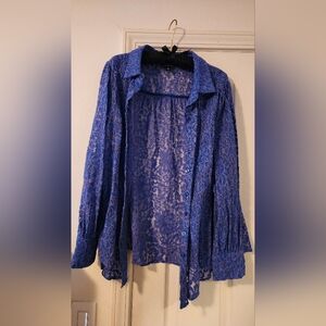 Torrid Lizzie Chenille Blue Lace Button Up Blouse Size 2